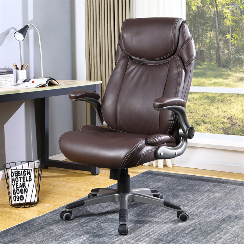 Inbox Zero Ergonomic Pu Leather High Back Office Chair With Flipup